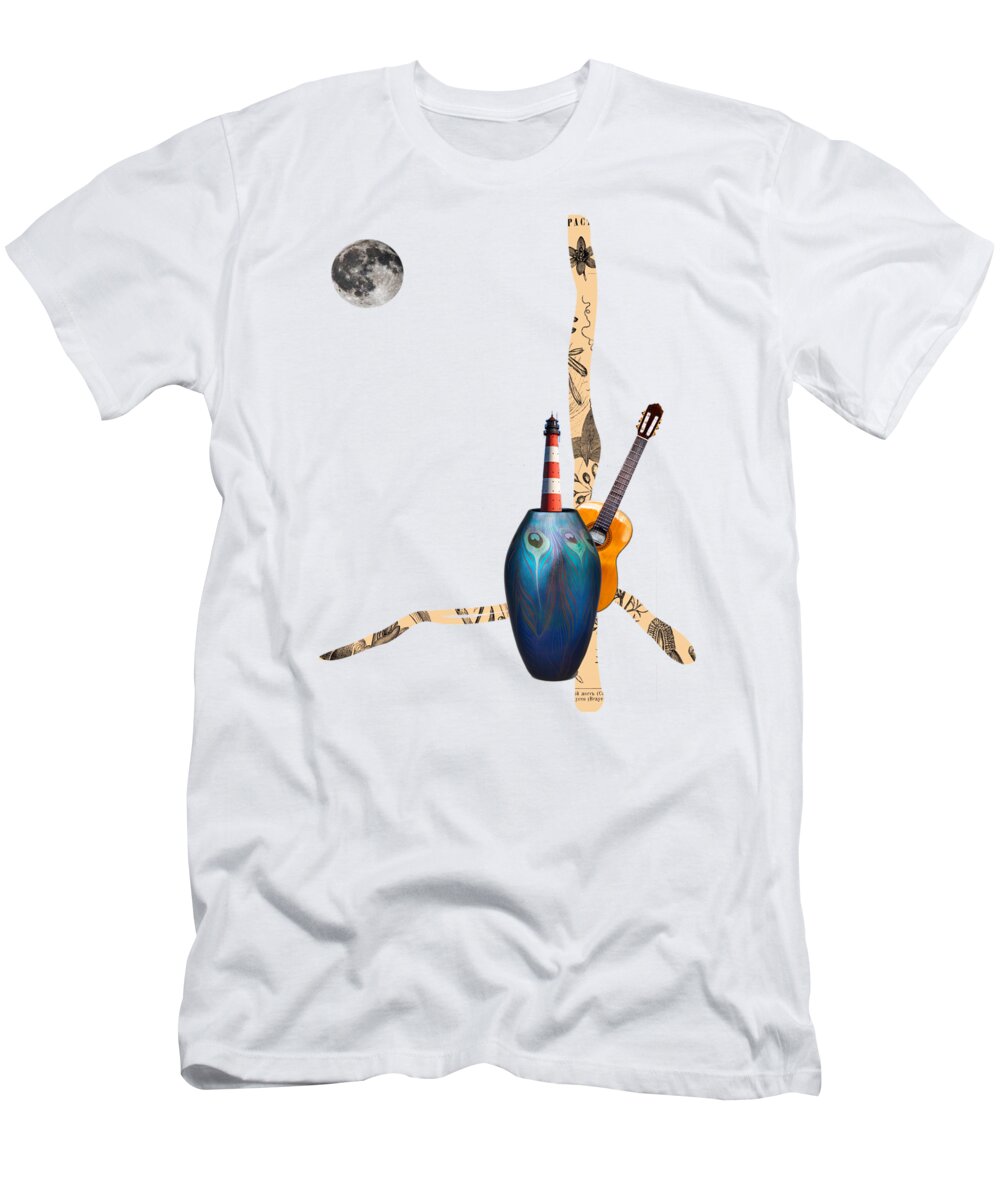 Moon T-Shirt featuring the digital art Moon Music Beach and Night by Keshava Shukla