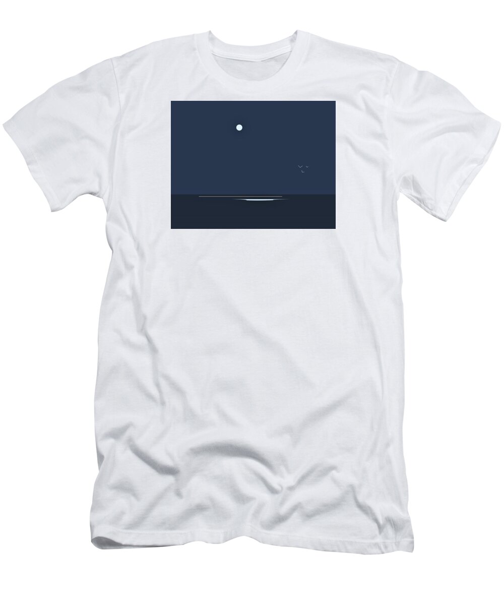 Moonlight T-Shirt featuring the digital art Moonlit sea by Fatline Graphic Art