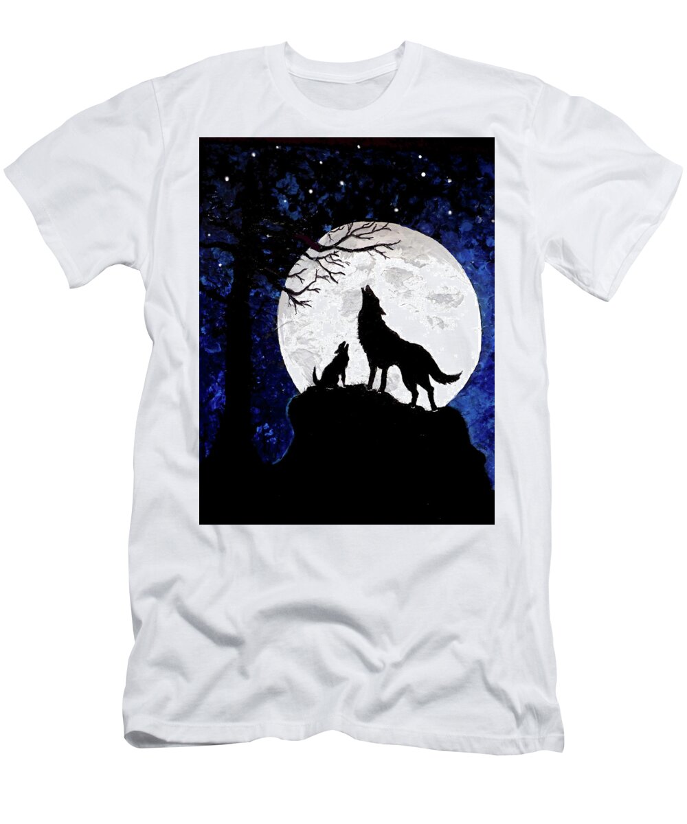 Wolfs T-Shirt featuring the painting MoonSong by Pj LockhArt