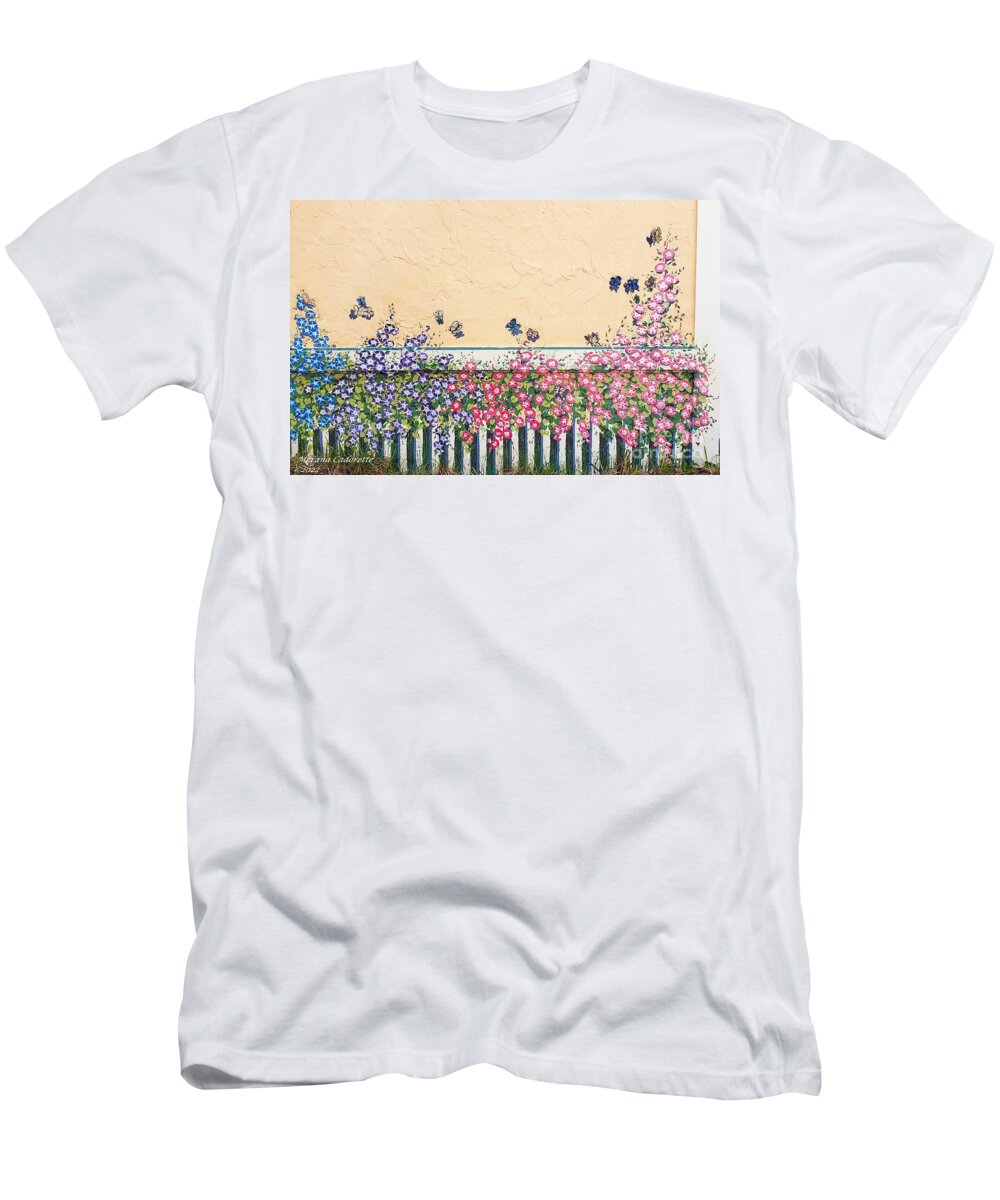 Mural T-Shirt featuring the painting Morning Glories and Butterflies, II by Merana Cadorette