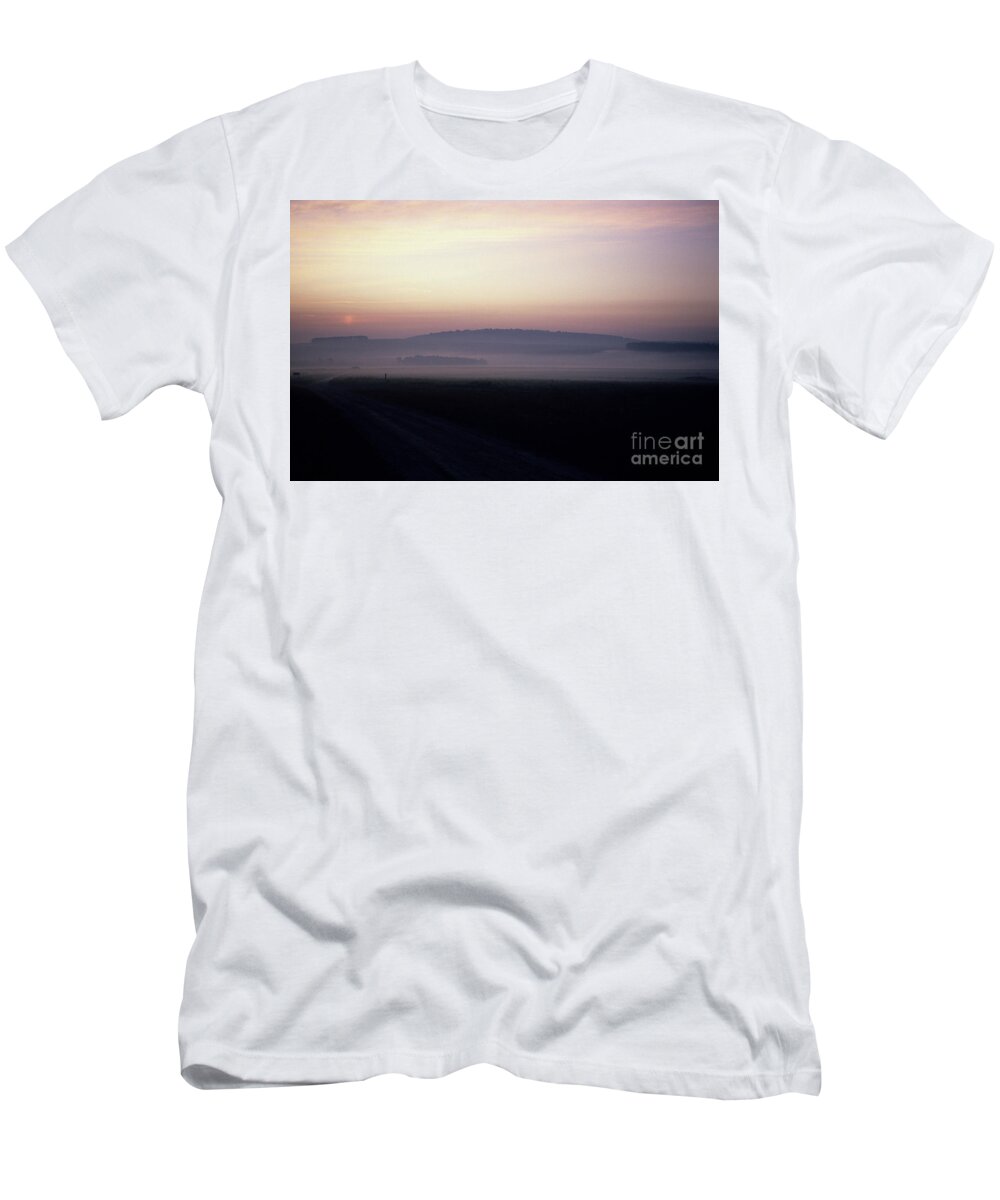 80025126 T-Shirt featuring the photograph Morning Mist on Salisbury Plain by Patrick G Haynes
