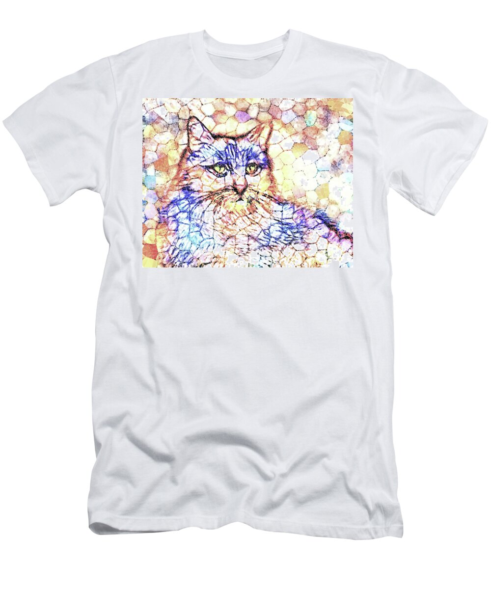 Cat T-Shirt featuring the digital art Mosaic Cat 670 by Lucie Dumas