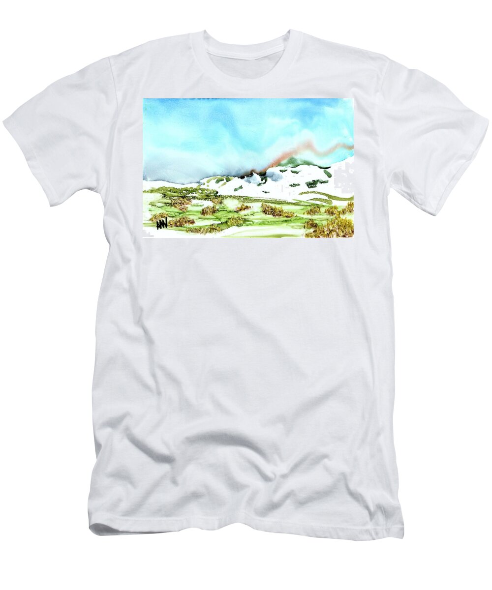 Snow T-Shirt featuring the painting Mother Nature's Stutter Step by Angela Marinari
