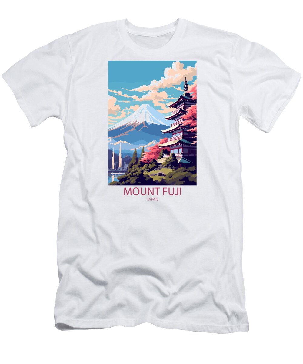 Famous Places T-Shirt featuring the mixed media Mount Fuji Japan by Travel Posters