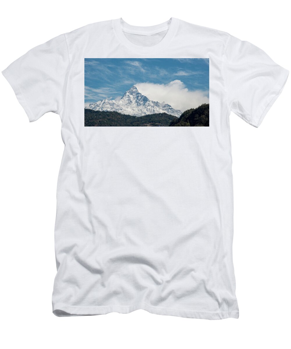 Mountains T-Shirt featuring the photograph Mountain peak covered in snow. Annapurna Nepal by Michalakis Ppalis