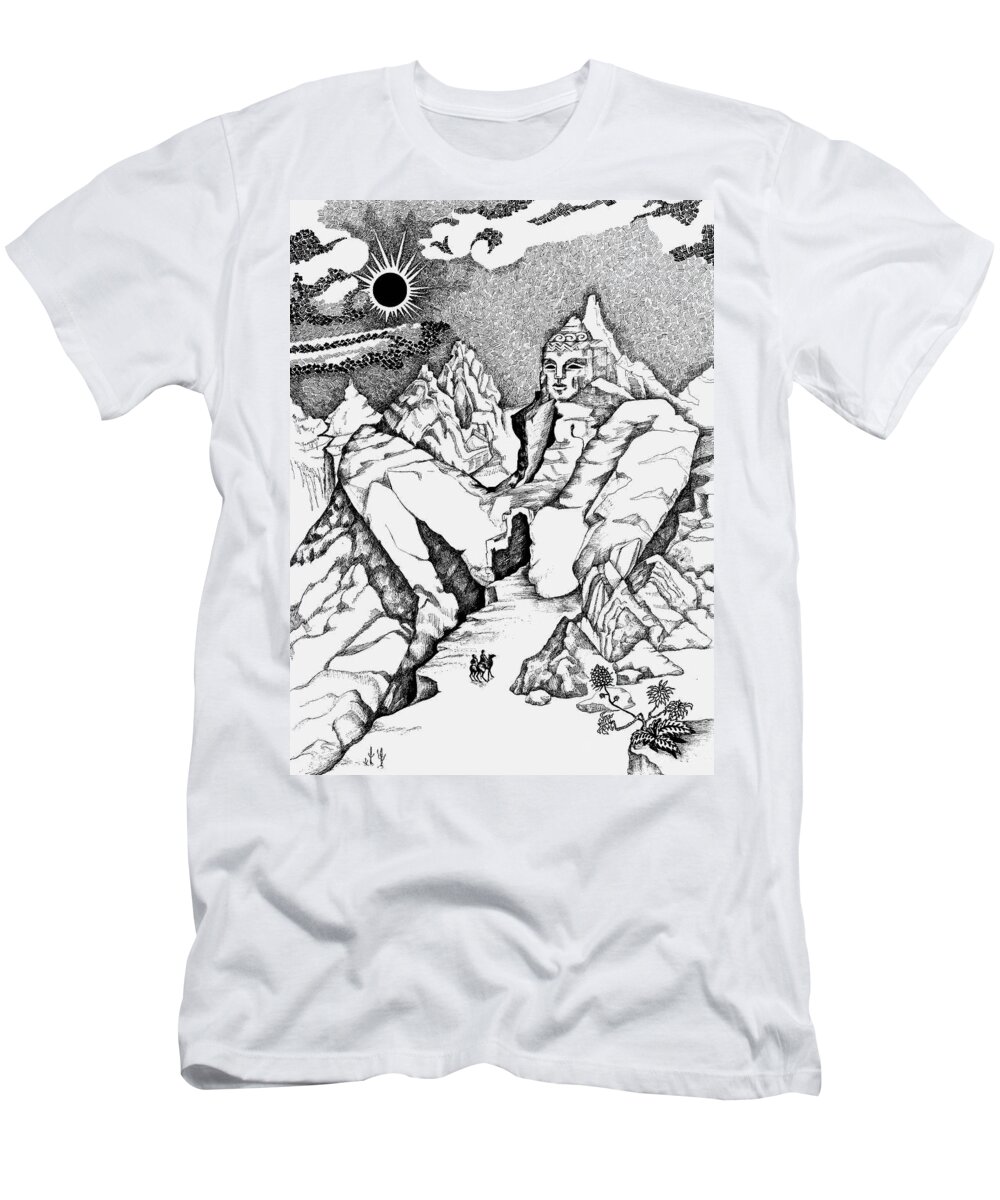 Landscape T-Shirt featuring the drawing Mountains by Yelena Tylkina