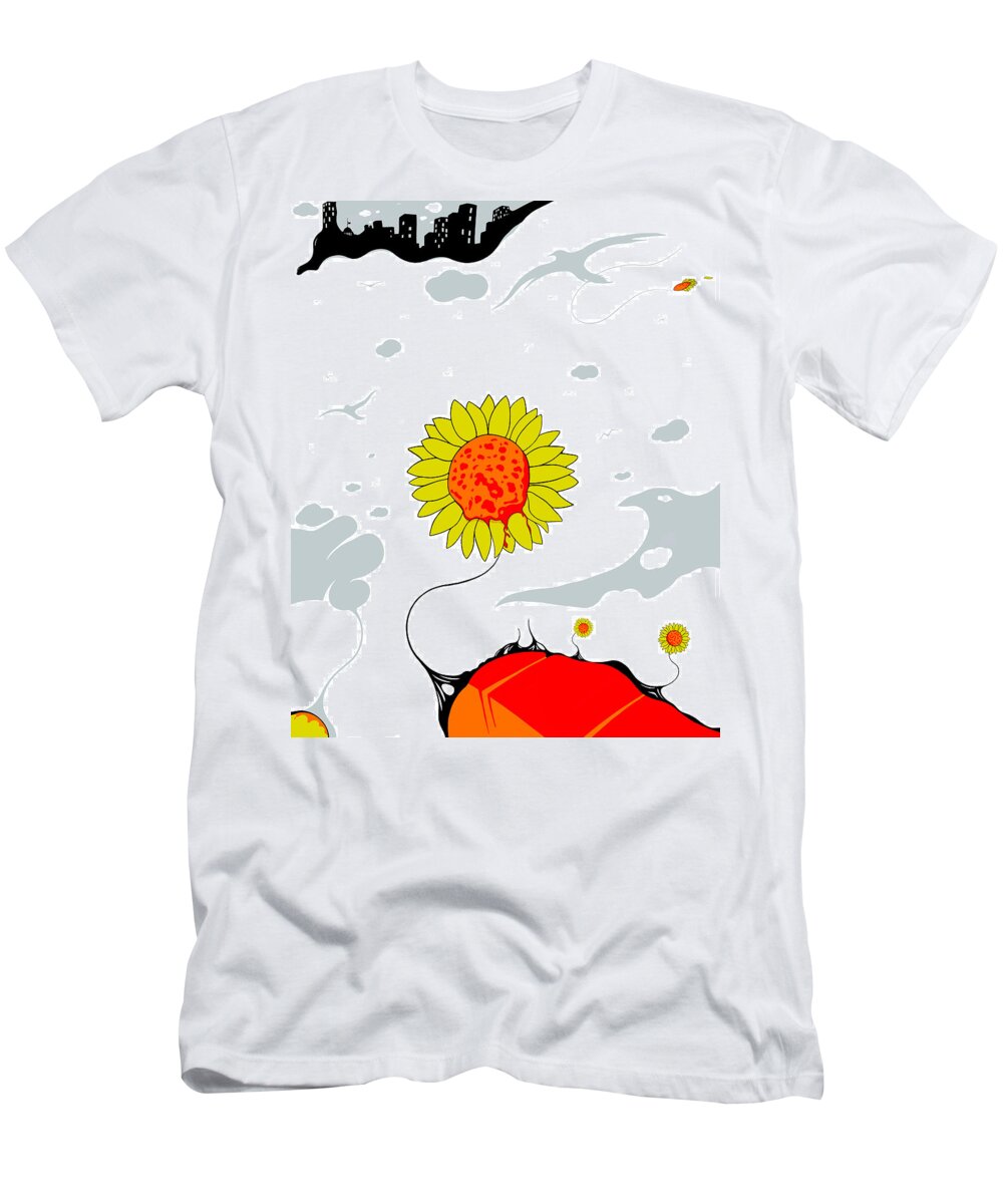 Sunflower T-Shirt featuring the drawing Mourning Peace by Craig Tilley