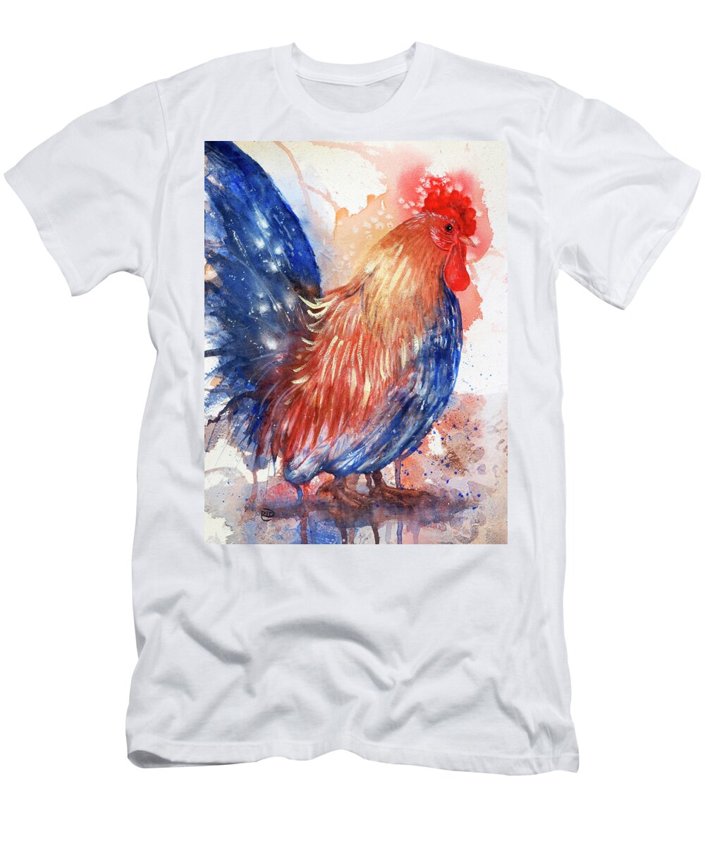 Rooster T-Shirt featuring the painting Mr. Rooster no.2 by Rebecca Davis
