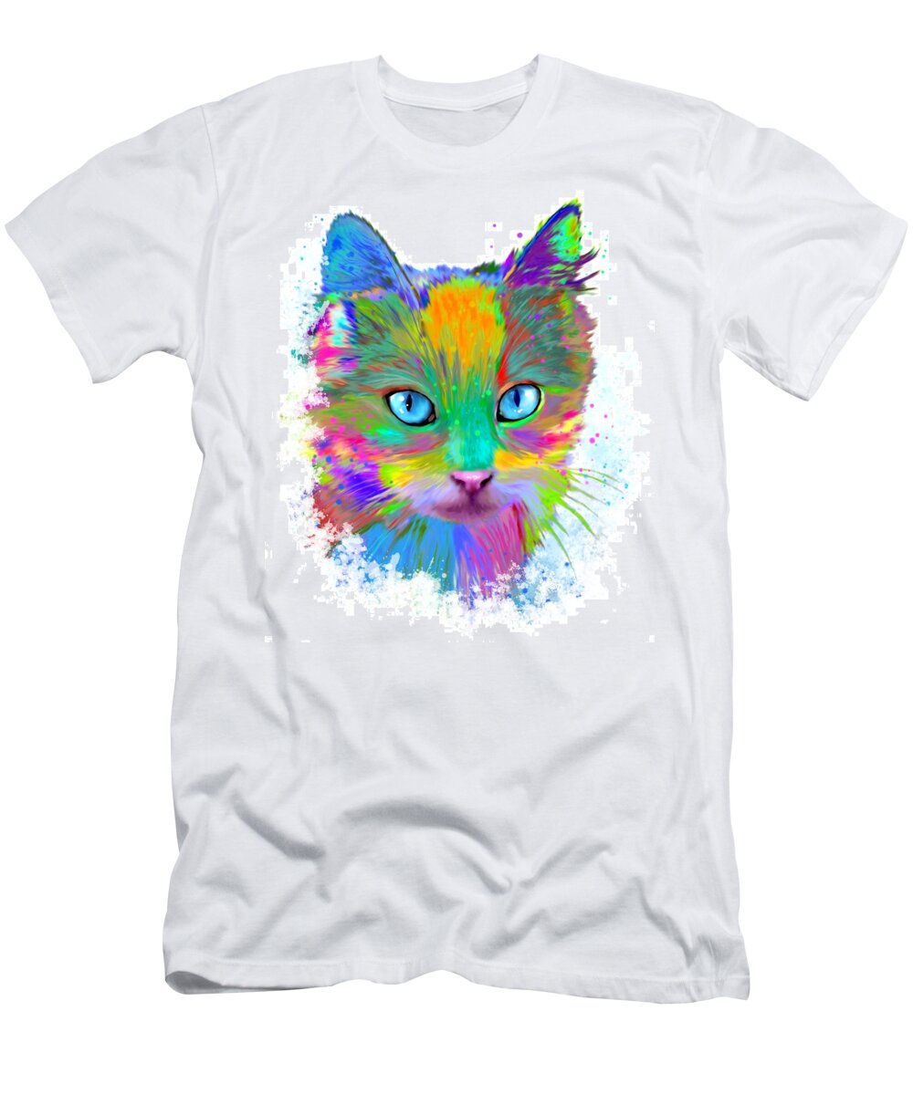 Cat T-Shirt featuring the digital art Multicolor Cat 688 by Lucie Dumas
