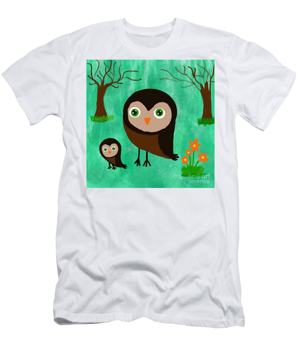 Mummy Owl T-Shirt featuring the digital art Mum and baby owl by Elaine Hayward