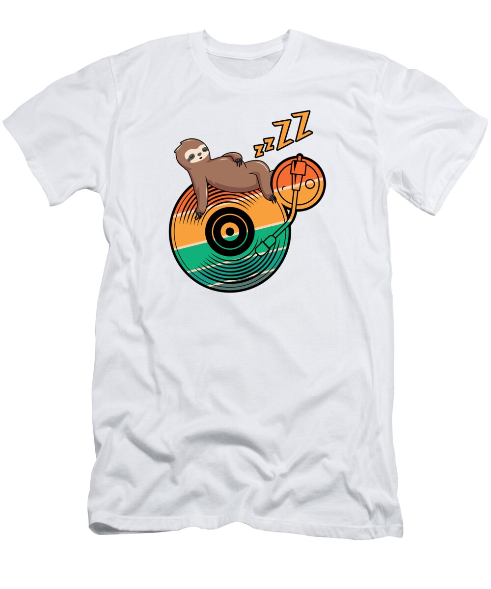 Vinyl T-Shirt featuring the digital art Music Vinyl LP Collection Cute Sleeping Sloth by Toms Tee Store