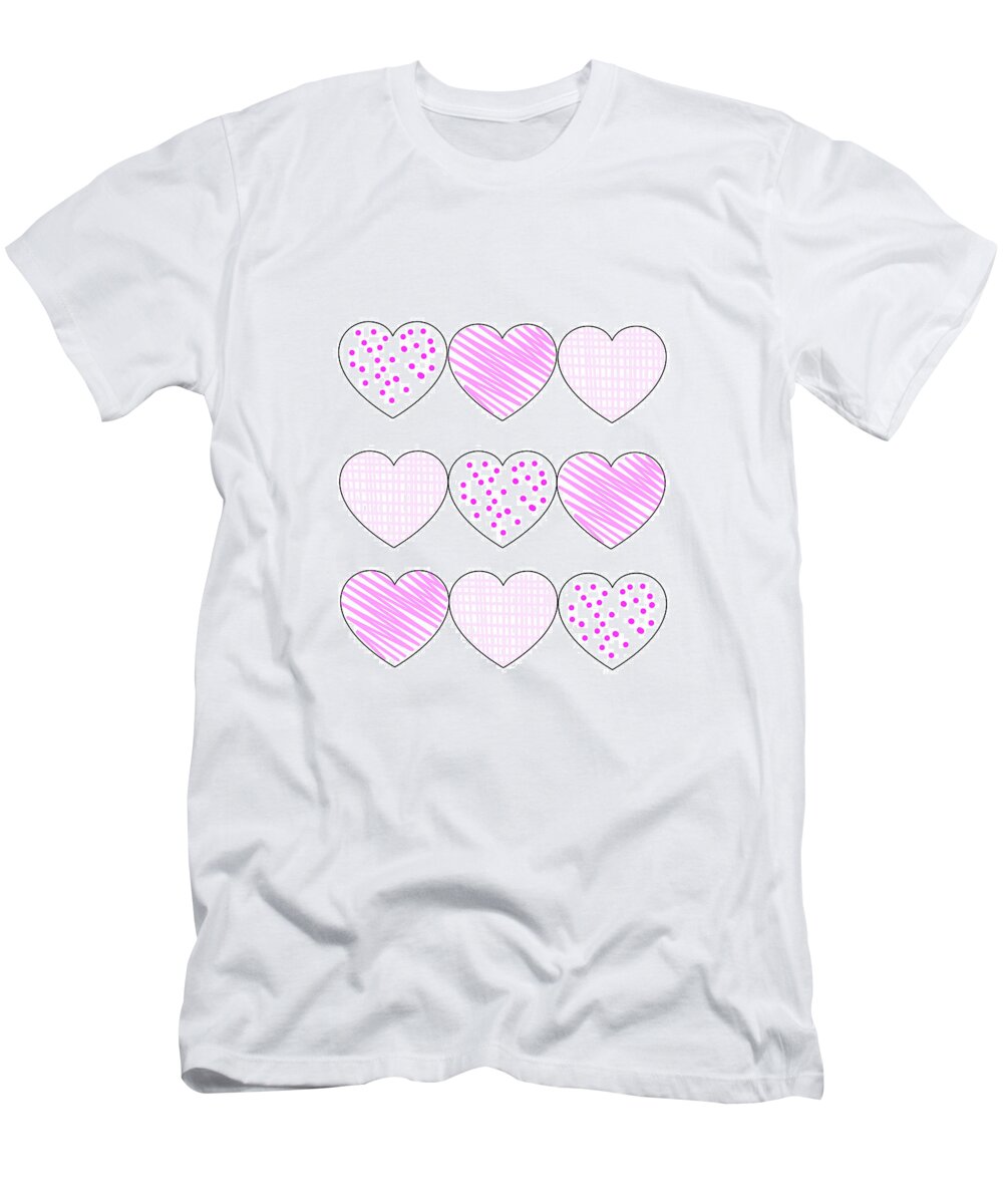 Heart T-Shirt featuring the digital art My Pink Hearts by Moira Law