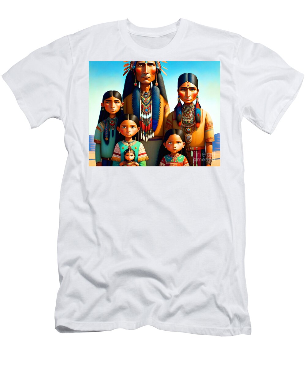 Wingsdomain T-Shirt featuring the mixed media Native American Family Portrait 20230313b by Wingsdomain Art and Photography