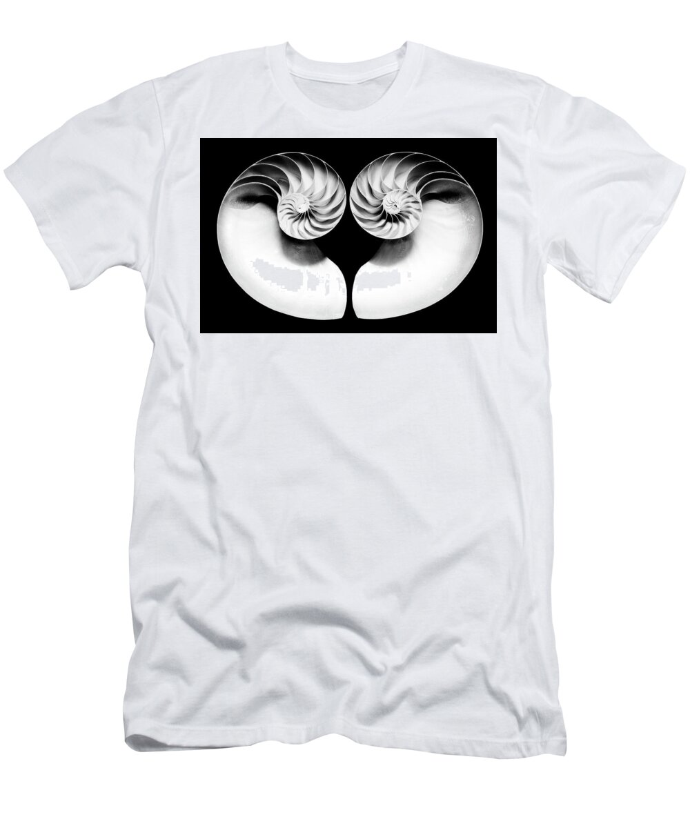 D6-s-7511-b2 T-Shirt featuring the photograph Nautilus Shell Halves - bw by Paul W Faust - Impressions of Light