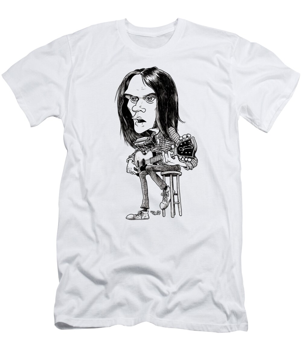 Caricature T-Shirt featuring the drawing Neil Young by Mike Scott