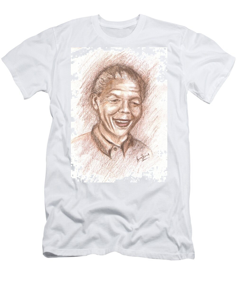 Nelson Mandela T-Shirt featuring the painting Nelson Mandela Portrait by Remy Francis by Remy Francis