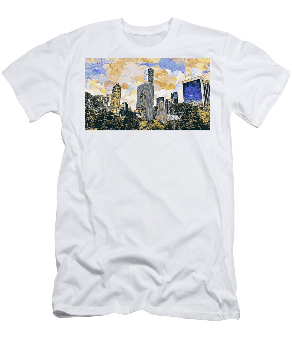New York Panorama T-Shirt featuring the painting New York, Manhattan Panorama - 12 by AM FineArtPrints