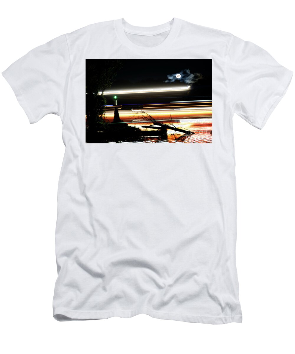 Night T-Shirt featuring the photograph Night Barge and Moon by Pete Klinger