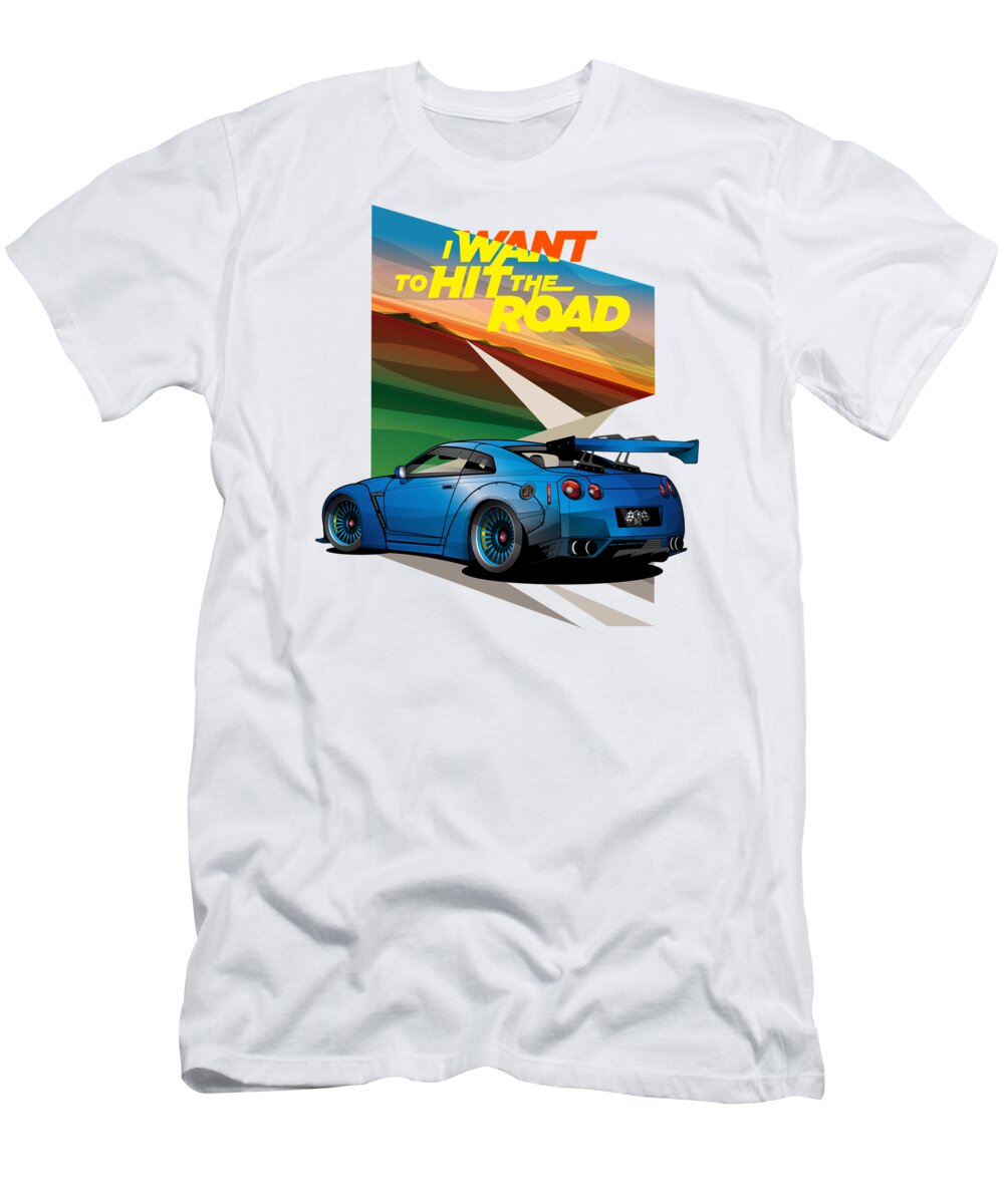 Nismo T-Shirt featuring the digital art Nissan GTR R35 Blue by Roy Awan