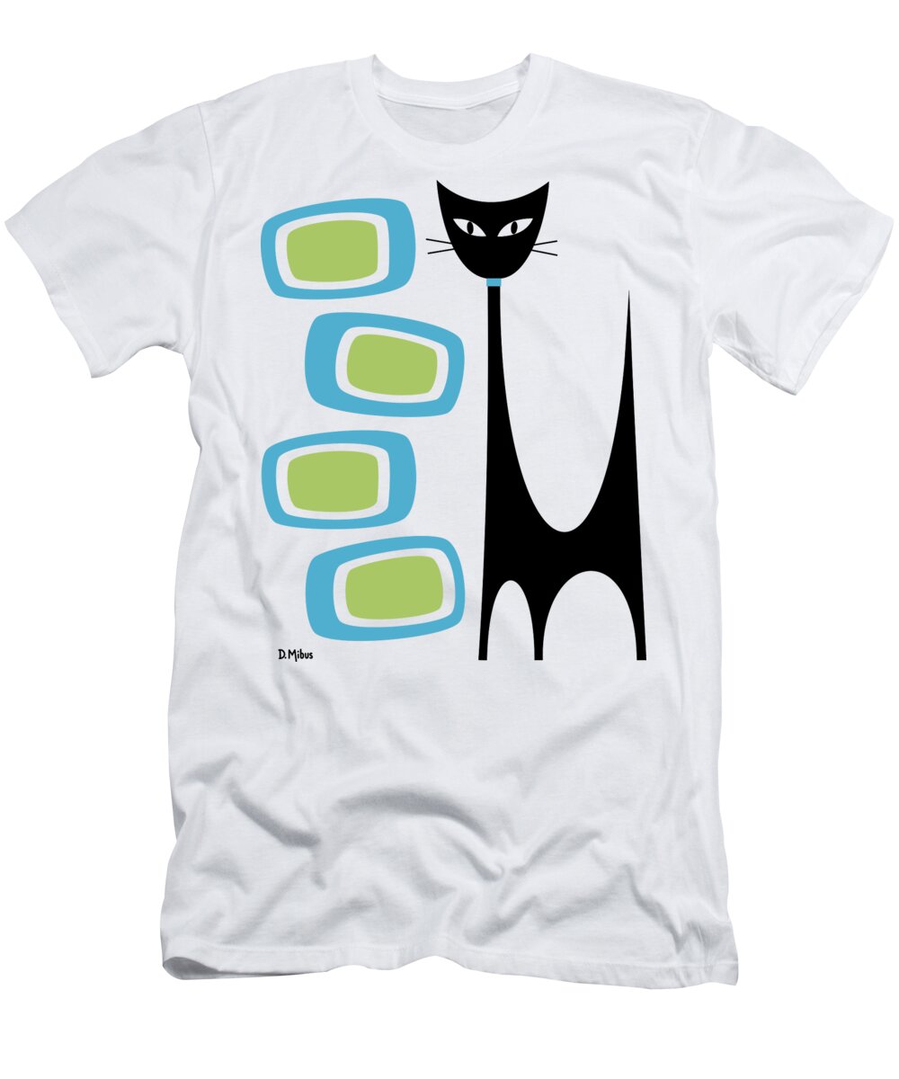 Atomic T-Shirt featuring the digital art No Background Atomic Cat Blue Green by Donna Mibus