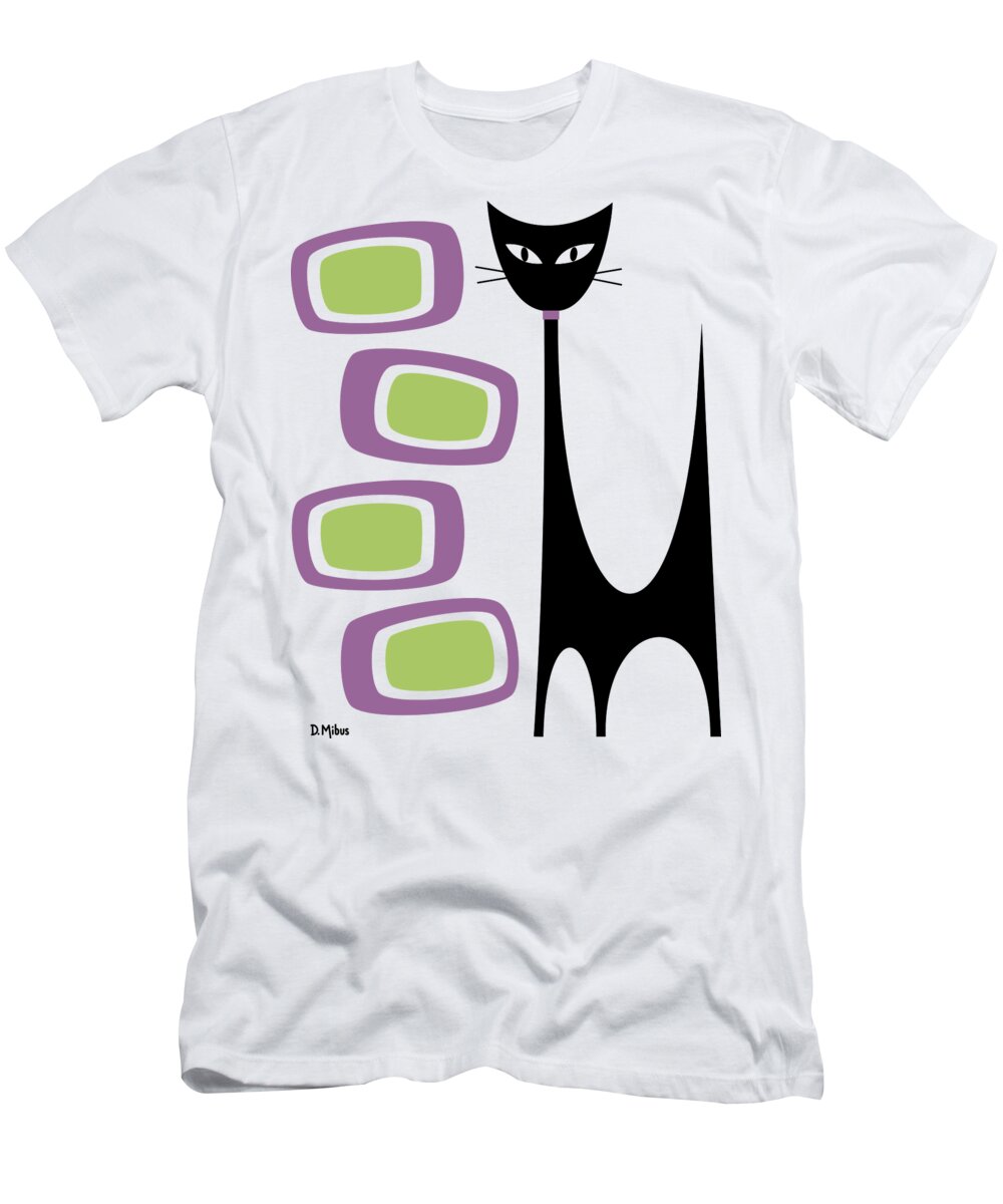 Atomic T-Shirt featuring the digital art No Background Atomic Cat Purple Green by Donna Mibus