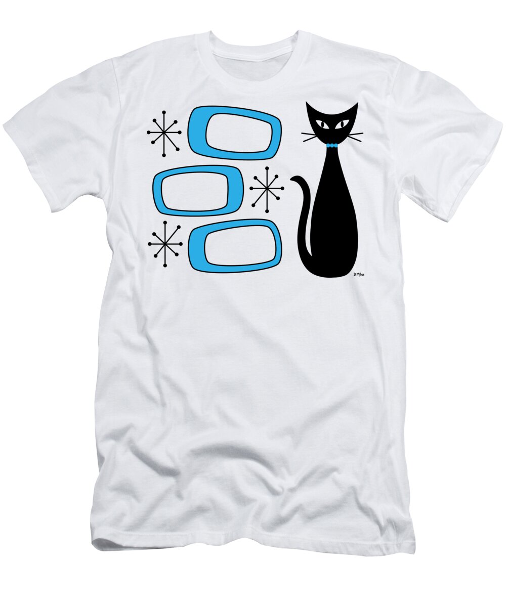 Mid Century Modern T-Shirt featuring the digital art No Background Cat with Oblongs Blue by Donna Mibus