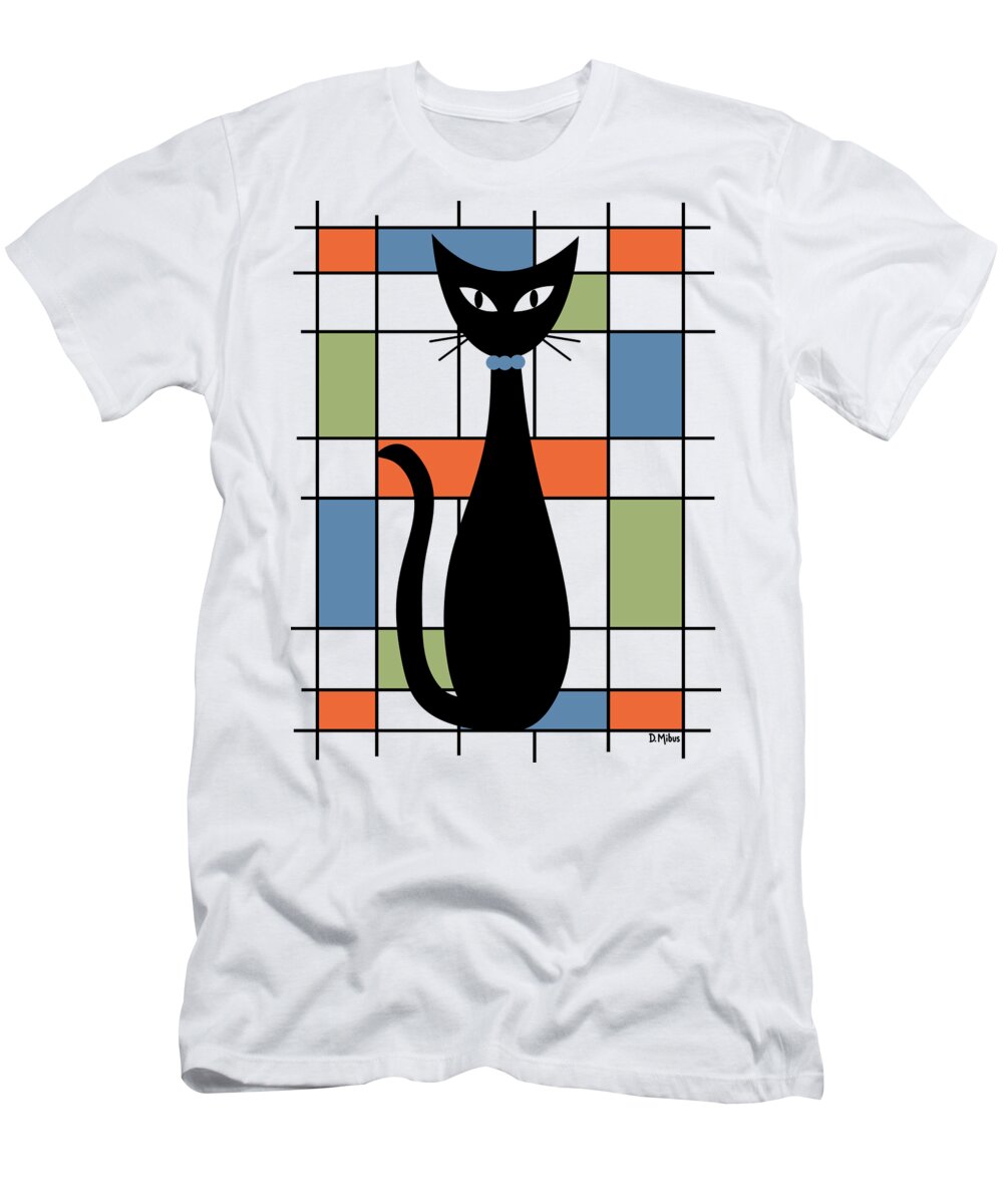 Abstract Black Cat T-Shirt featuring the digital art No Background Mondrian Abstract Cat 1 by Donna Mibus