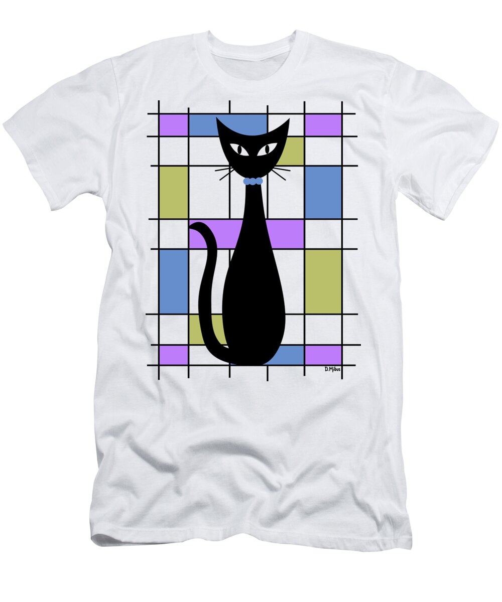 Abstract Black Cat T-Shirt featuring the digital art No Background Mondrian Abstract Cat 2 by Donna Mibus