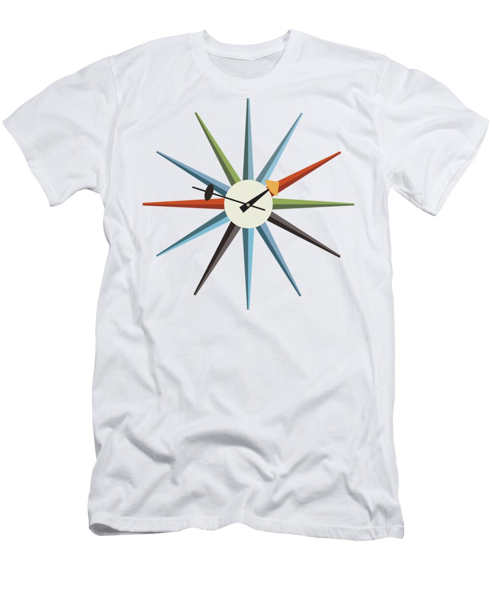 Mid Century Modern T-Shirt featuring the digital art No Background Starburst Clock 1 by Donna Mibus