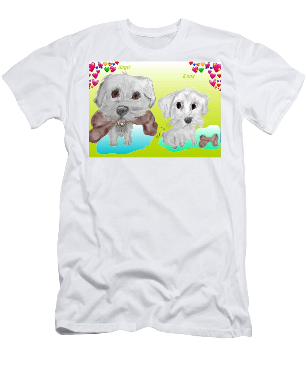 Schnoodle Magic Luna Sketch Digitally Colored T-Shirt featuring the mixed media No Bones about it by Pamela Calhoun