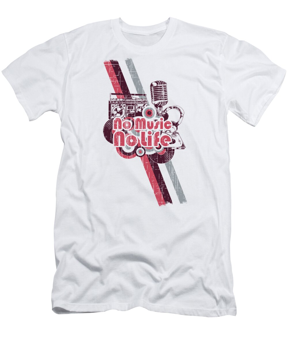 Mic T-Shirt featuring the digital art No Music No Life Retro Style Studio by Jacob Zelazny