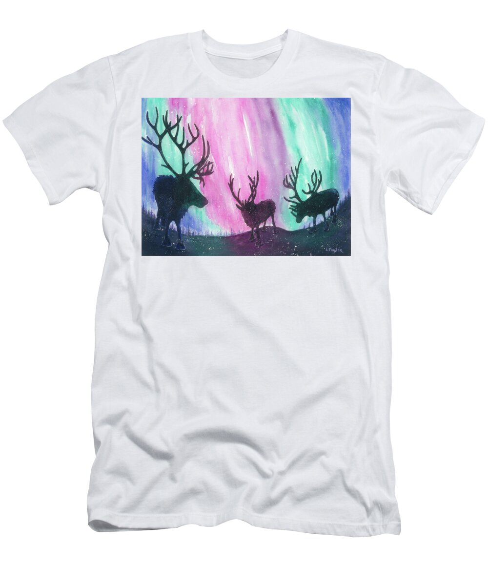 Reindeer T-Shirt featuring the painting North Pole Nightlife by Lori Taylor