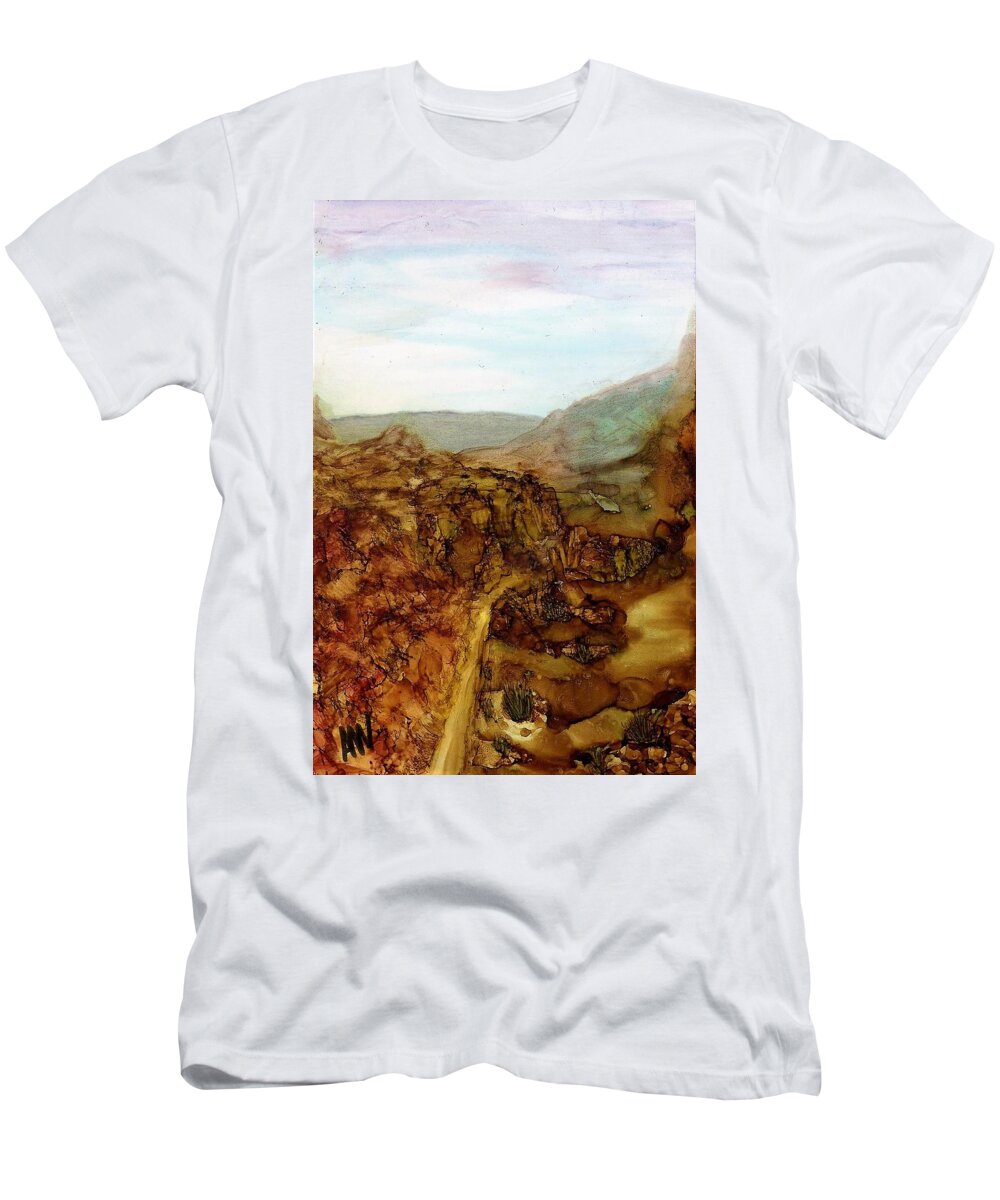 Alcohol Ink T-Shirt featuring the painting North through the canyon by Angela Marinari