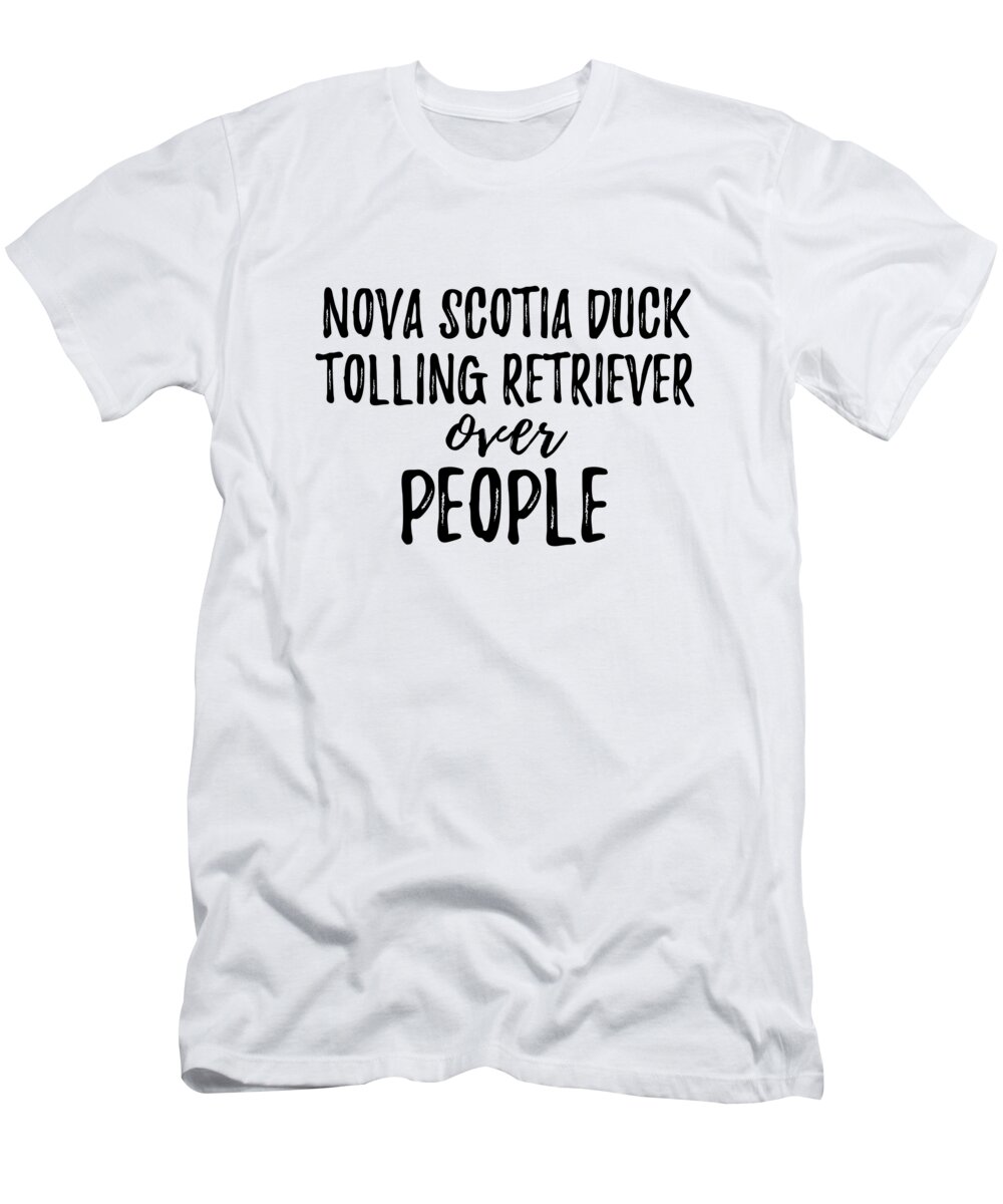 Nova Scotia Duck Tolling Retriever T-Shirt featuring the digital art Nova Scotia Duck Tolling Retriever Over People by Jeff Creation