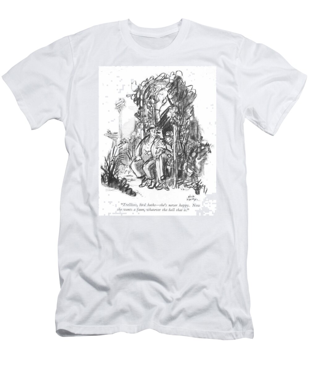 101487 Aha Alice Harvey trellises T-Shirt featuring the drawing Now She Wants A Faun by Alice Harvey