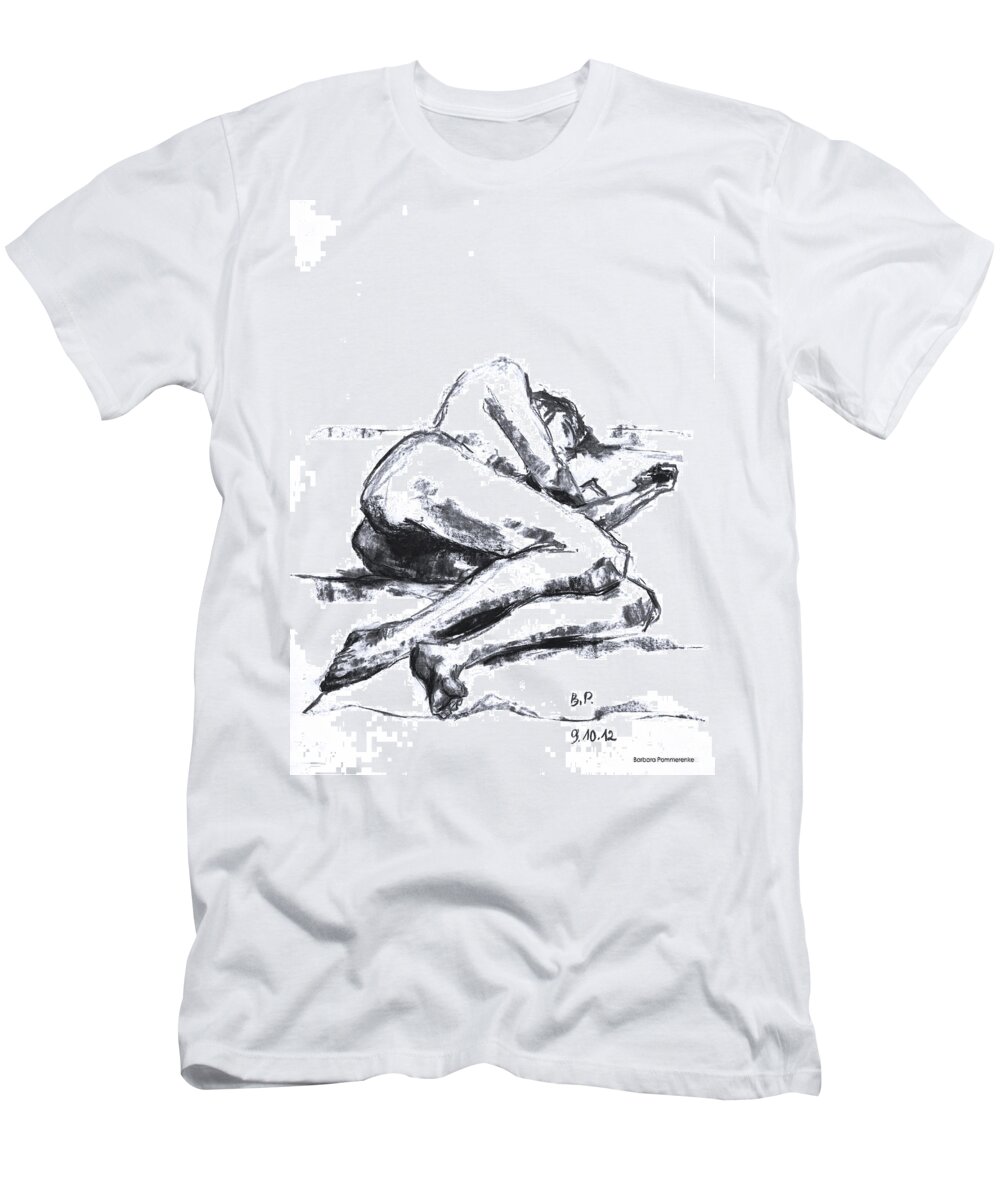 Barbara Pommerenke T-Shirt featuring the drawing Nude 09-10-12-4 by Barbara Pommerenke