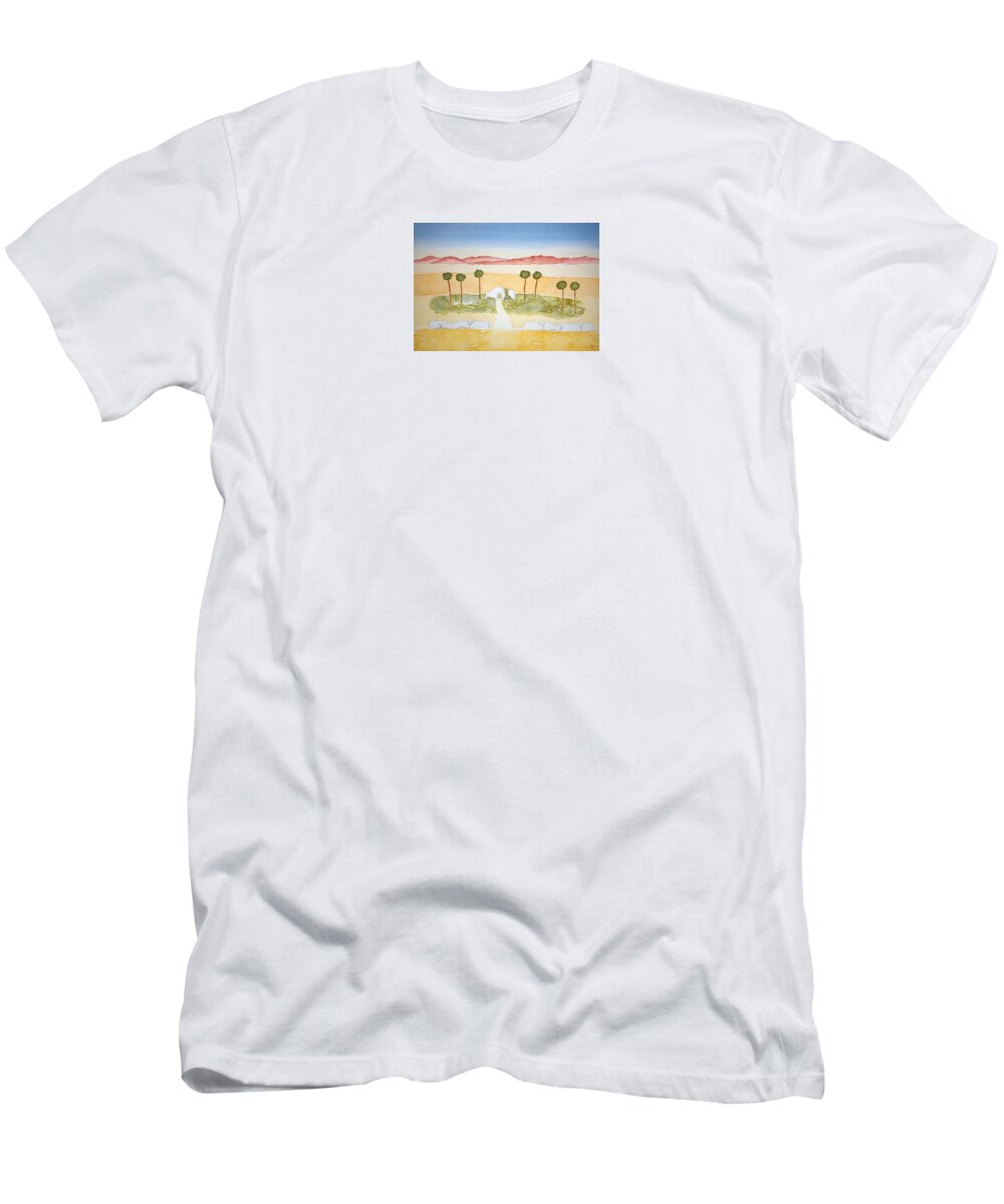 Watercolor T-Shirt featuring the painting Oasis of Lore by John Klobucher