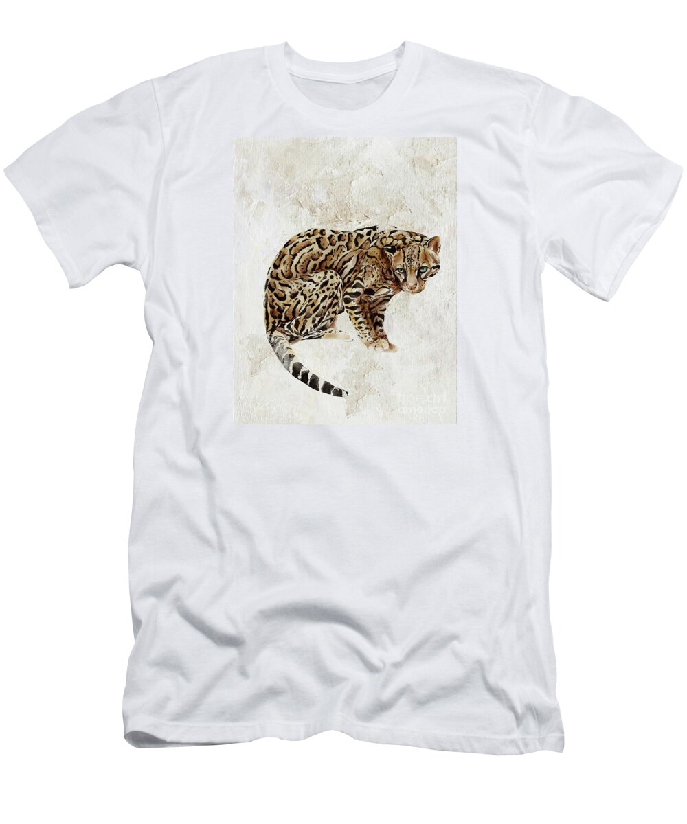 Ocelot T-Shirt featuring the painting Ocelot Wild Cat Animal Painting by Garden Of Delights