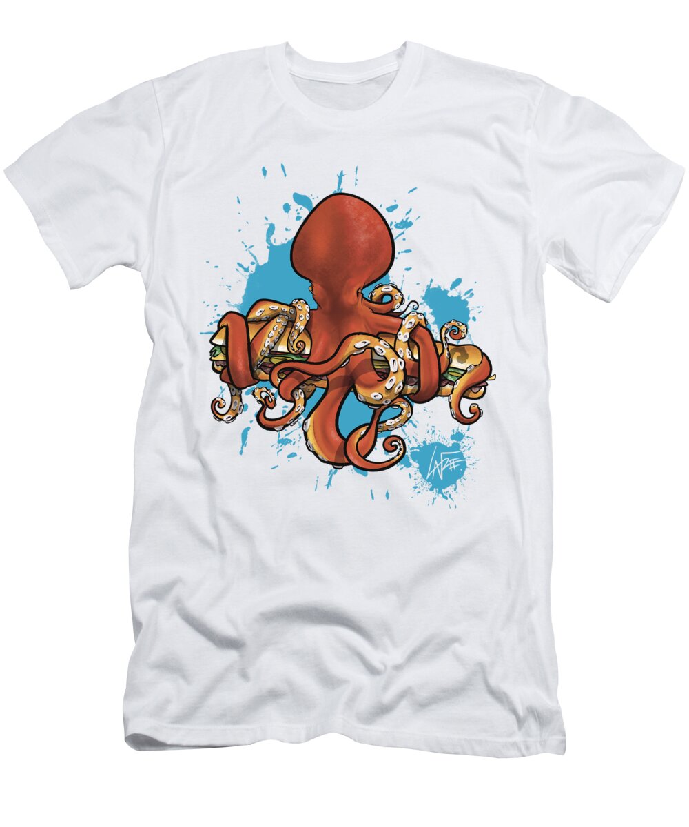 Octopus T-Shirt featuring the digital art Octopus Attacking a Sub by John LaFree