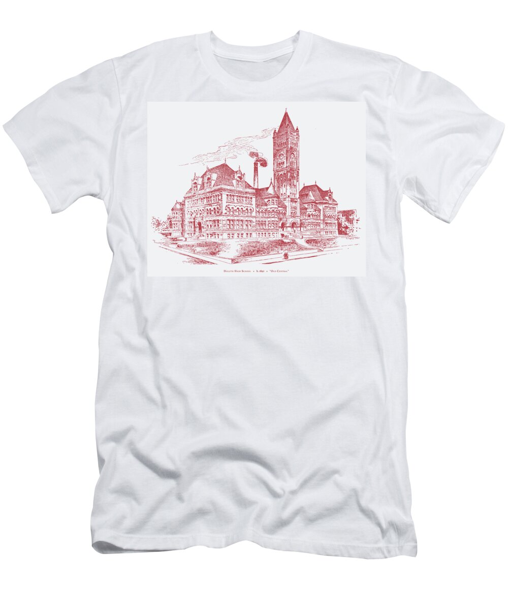 Duluth T-Shirt featuring the drawing Old Central High School by Zenith City Press
