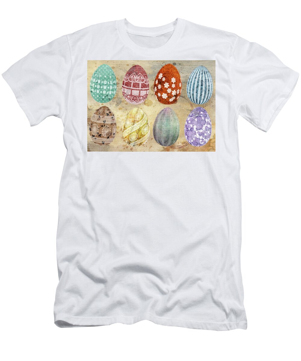 Easter T-Shirt featuring the mixed media Old Fashioned Easter Eggs by Moira Law