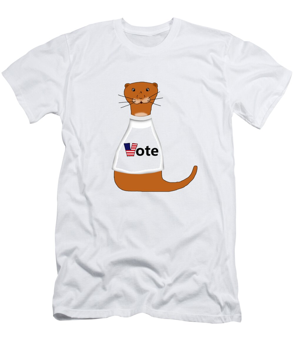 Oliver The Otter T-Shirt featuring the digital art Oliver The Otter Says Vote by Colleen Cornelius