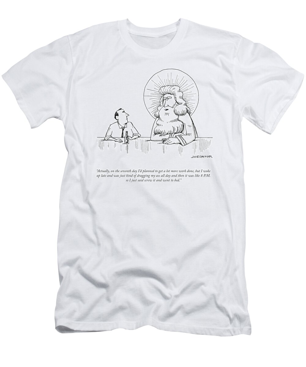 A24474 T-Shirt featuring the drawing On The Seventh Day by Joe Dator