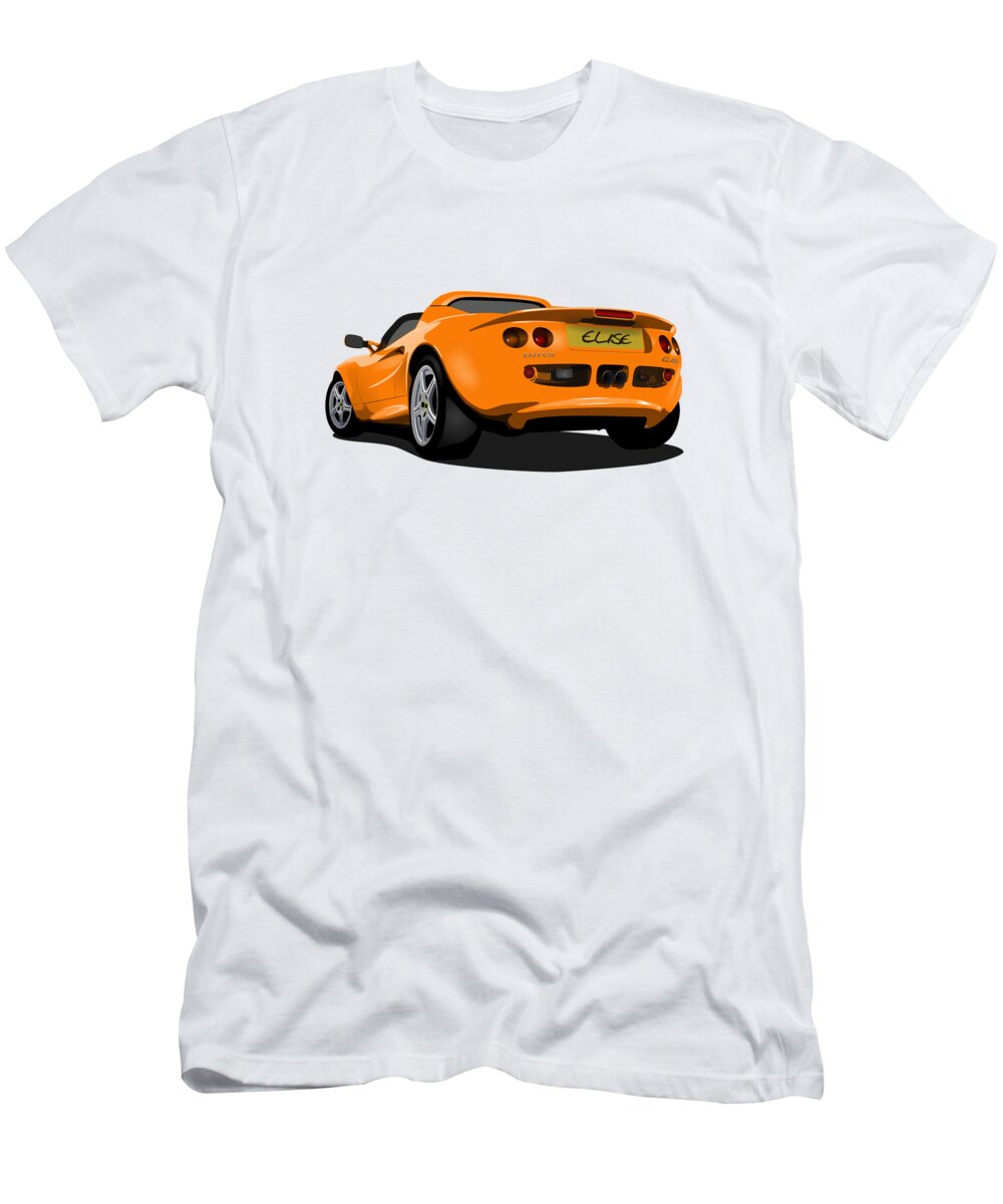 Sports Car T-Shirt featuring the digital art Orange S1 Series One Elise Classic Sports Car by Moospeed Art
