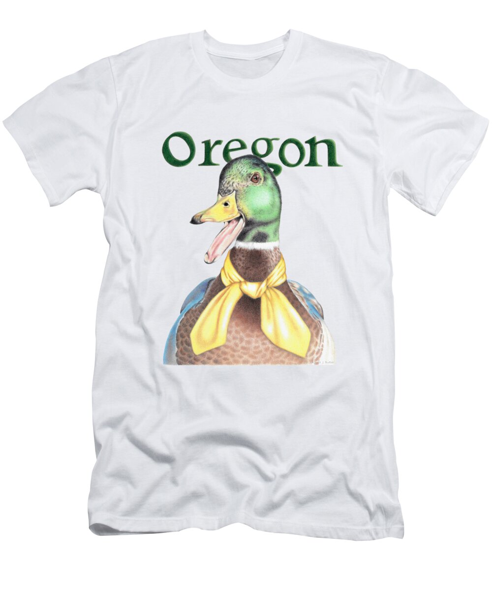 Oregon T-Shirt featuring the drawing Oregon Duck with Transparent Background by Karrie J Butler