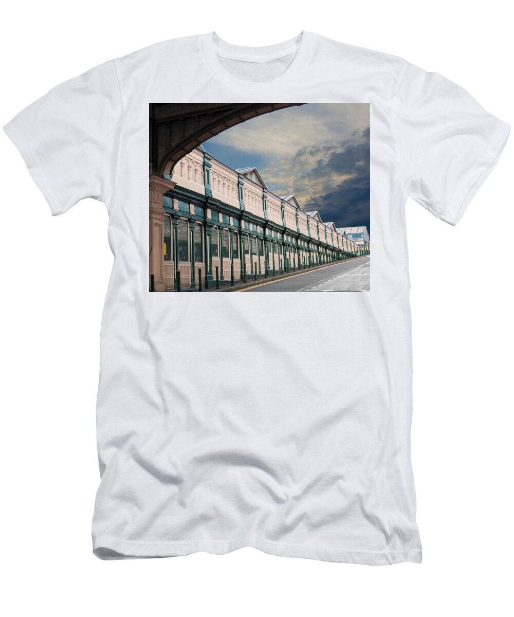 Architecture T-Shirt featuring the photograph Out of Edinburgh Station by Moira Law