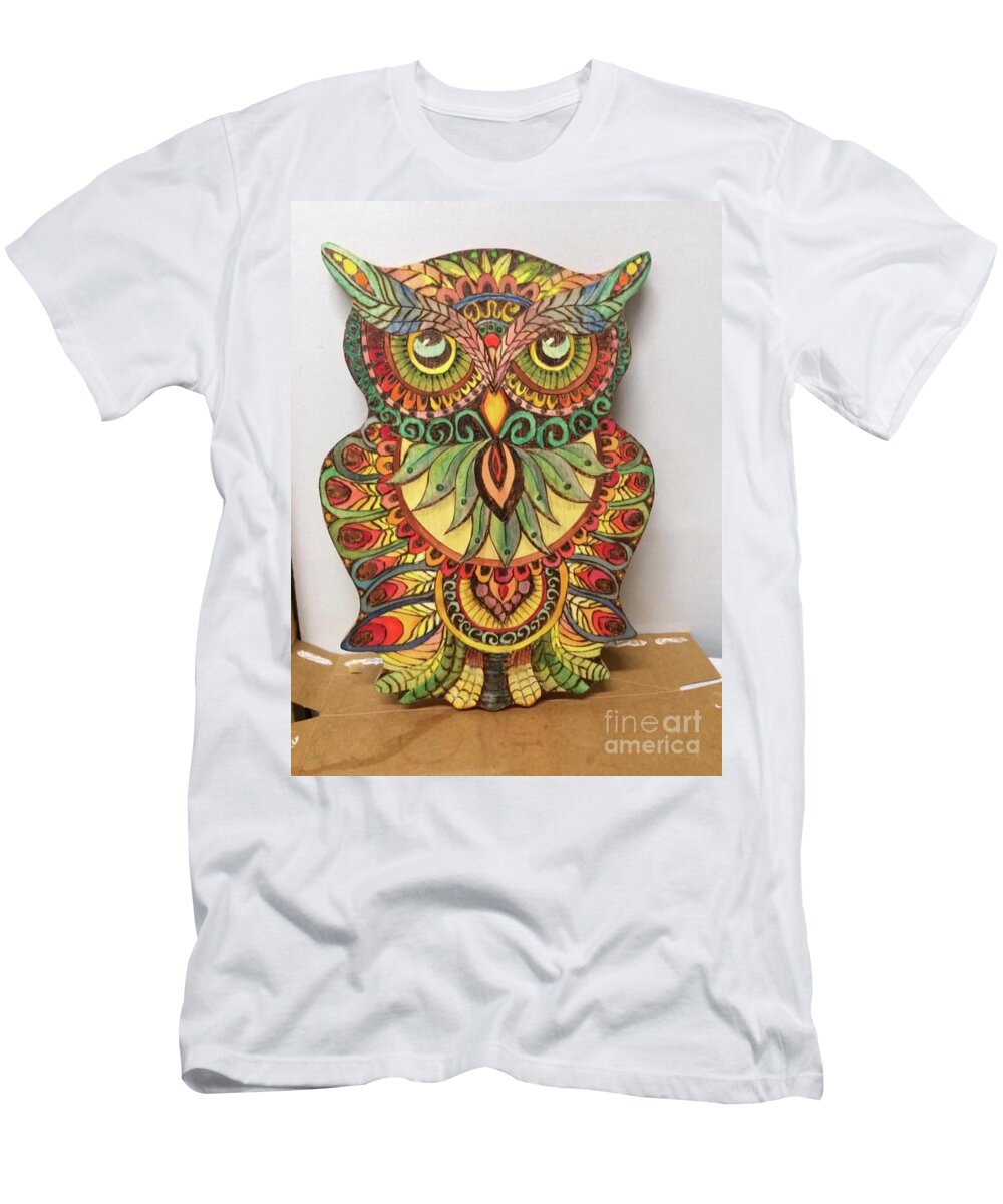 Owl T-Shirt featuring the pyrography Owl by Denise Tomasura