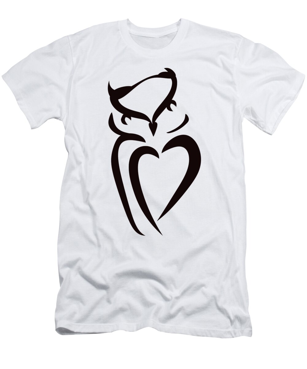 Owl With Heart Line Art T-Shirt featuring the photograph Owl With Heart by Iris Richardson