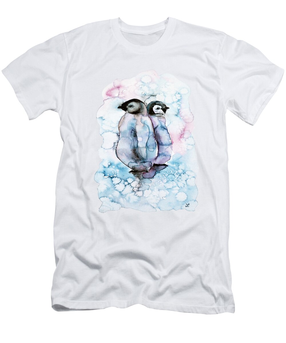 Penguin T-Shirt featuring the painting Pals by Zaira Dzhaubaeva