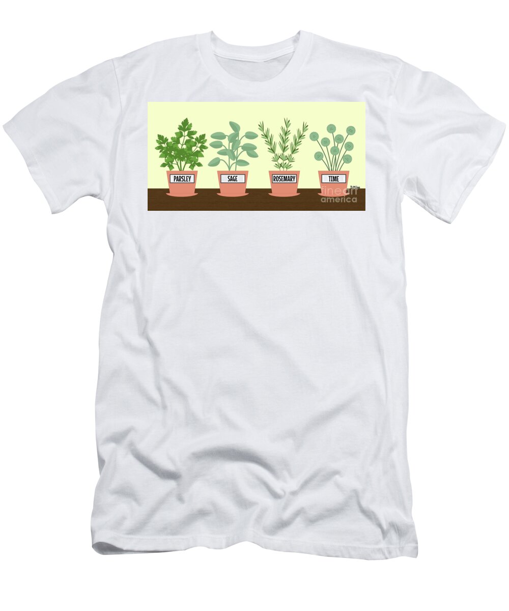 Mid Century T-Shirt featuring the digital art Parsley Sage Rosemary and Time Herbs by Donna Mibus